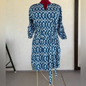 Anthropologie Maeve Ikat print Blue & White Women's Shirt Dress